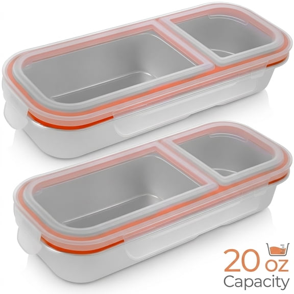 20oz Stainless Steel Snack Containers for Kids, 2-Compartment Leak Proof Bento Lunch Box, 2 Pack