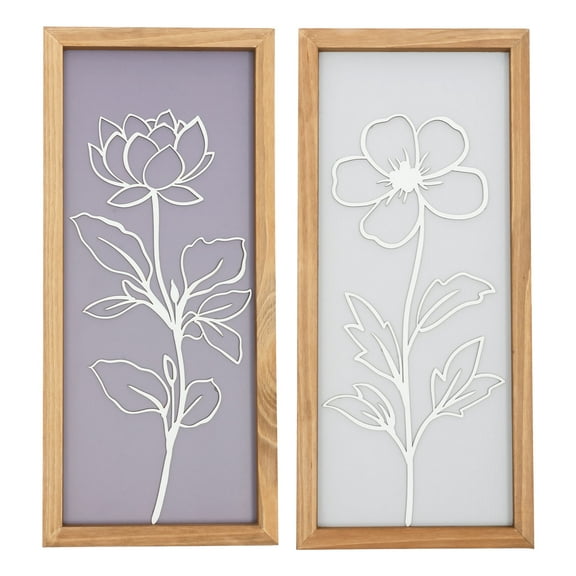 Ikoopy 2Pcs 3D Wooden Floral Wall Art Ready to Hang Framed Flower Wall Decor Minimalist Flower Ornament for Living Room Bedroom Office