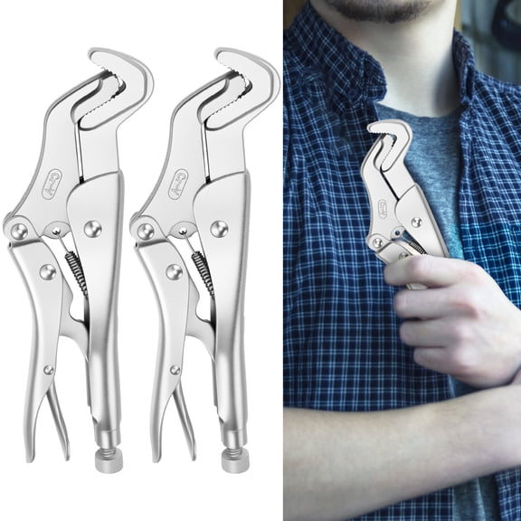 Ikoopy 2Pcs 8 Inch Parrot Nose Pliers Hand Tool 6 to 32mm Adjustable Carbon Steel Curved Jaw Locking Pliers for Woodworking