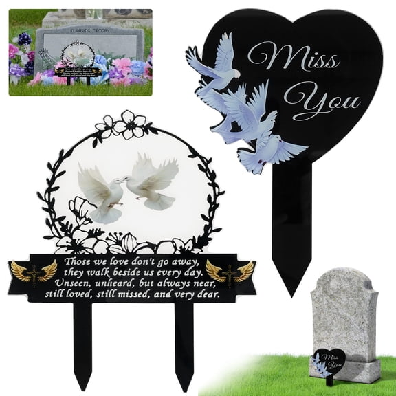 Wekvgz 2Pcs Acrylic Tombstone Plaque Stake Easy Installation Weather Resistant Remembrance Graveside Plaque for Outdoor Lawn Yard Garden