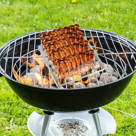 Ikoopy 2Pcs Beef Rib Grill Rack 430 Stainless Steel Foldable BBQ Rib Cooking Rack BBQ Accessories Dishwasher Safe for Smoking Grilling