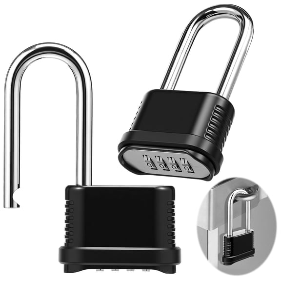 Ikoopy 2Pcs Black Combination Padlock for Outdoor Indoor Long Shackle Weatherproof Heavy Duty Gate Fence Shed Locker Storage Cabinet