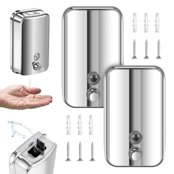 Ikoopy 2Pcs Commercial Soap Dispenser Wall Mount Stainless Steel Manual Liquid Pump Rust Proof Leak Resistant Laundry Detergent Dispenser for Bathroom (33.8oz)