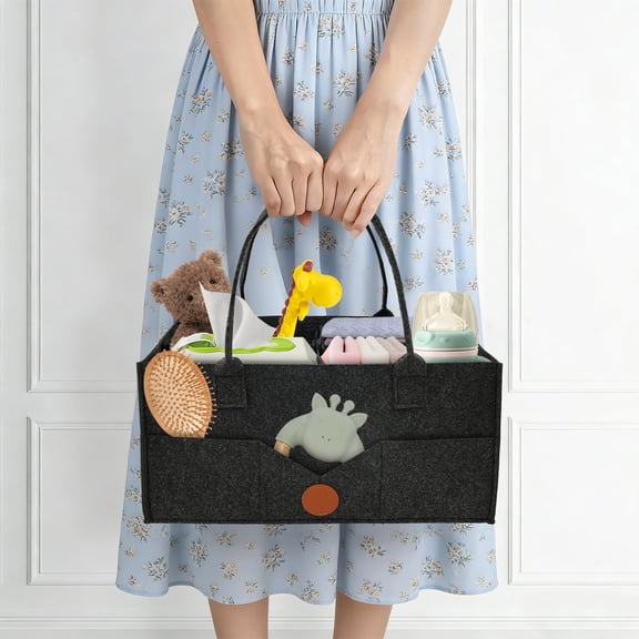 Ikoopy 2Pcs Diaper Caddy Organizer for Baby Nursery Storage Felt Diaper Organizer for Infants Stuff with Dividers Portable Baby Basket for Boy Girl