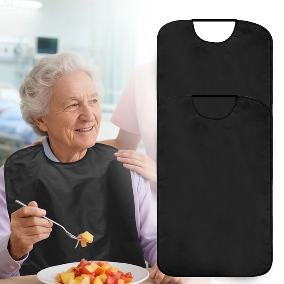 Ikoopy 2Pcs Double Layer Adult Bibs Reusable Waterproof Clothing Protector Washable Feeding Bib for Men Women Elderly Senior