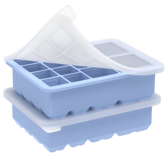 Ikoopy 2Pcs Large Silicone Ice Cube Tray with Lid Reusable Multi Size 13 Grid Square Ice Cube Mold for Freezer Whiskey Cocktail and Baby Food (Blove)