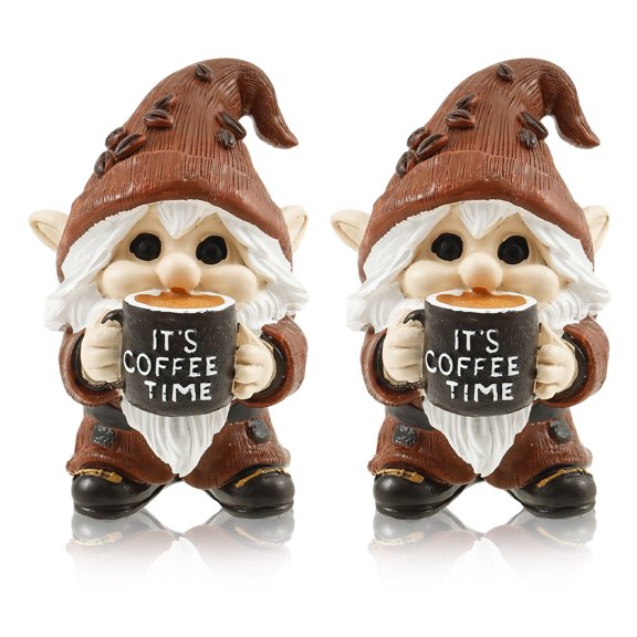 Ikoopy 2Pcs Resin Coffee Gnome Set Add Fun Coffee Gnome Figurine Attractive Elf Dwarf Figurine Create Ambiance for Home Office Decor