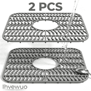 2Pcs Silicone Sink Mat 13.6"x11.6" with Center Drain, Cuttable Heat Resistant Kitchen Sink Protector Gray