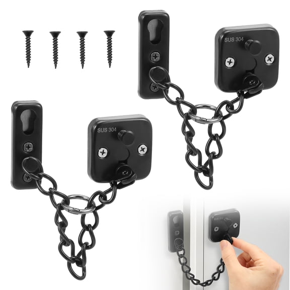 Ikoopy 2Pcs Stainless Steel Safety Door Chain Lock Impact Resistant Universal Fit Door Chain Latch Guard With Adjustable Ring for Home Hotel Bedroom Apartment
