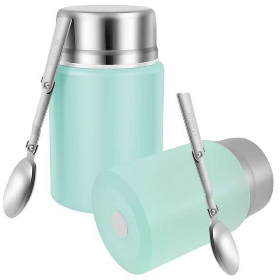 Ikoopy 2Pcs Stainless Steel Vacuum Food Jars for Cold and Hot Food Double Layers Insulated Food Containers Large Opening Thermal Food Flasks With Foldable Spoons for Camping Picnic Office