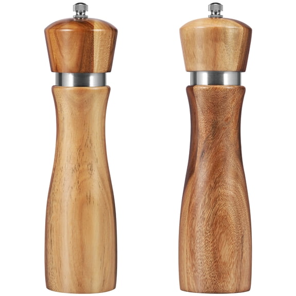 Ikoopy 2Pcs Wood Salt and Pepper Grinder Set Manual Salt Pepper Mill Grinder Coarseness Adjustable Salt Grinder Ceramic Core Refillable Mill Grinder Set Ergonomic Pepper Mill Salt Chili Coriander
