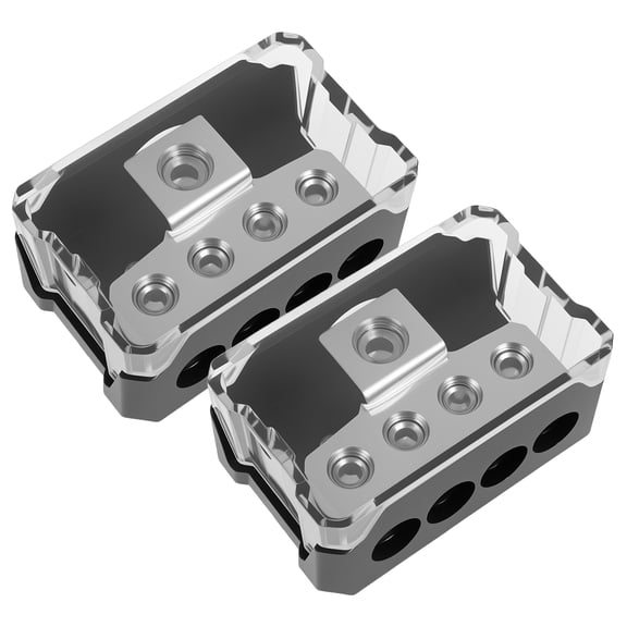 Ikoopy 2Pcs Zinc Alloy 4 Way Ground Distribution Block Stable Performance Audio Power Cable Splitter with Cover Power Distribution Block for Car
