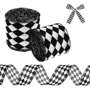 Wekvgz 2Rolls Black White Diamond Checkered Ribbon 2.6 Inch Wide Decorative Diamond Plaid Wired Ribbon 10 Yards Each for Wrapping Christmas Decoration