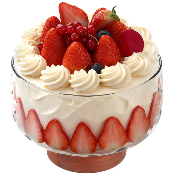 Ikoopy 3.5L Large Glass Trifle Bowl with Elegant Wood Stand Versatile Serving Dish for Cake Salad Dessert Stylish Display for Party Wedding Special Occasion Easy to Clean