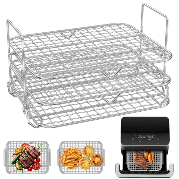 Ikoopy 3 Tier Air Fryer Grill Rack for Flexdrawer AF500EU Stainless Steel Air Fryer Grill Grate Heat Resistant Dehydrator Rack for Steak Chicken Fish Shrimp