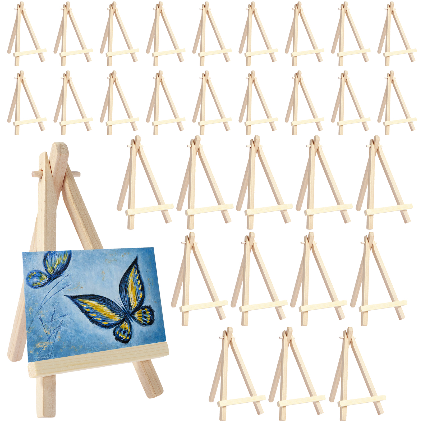 EBoot 24 Pack Mini Wood Display Easels - 6.25 Inch Foldable Easel Stands For Photos, Art, Cards & Table Decor