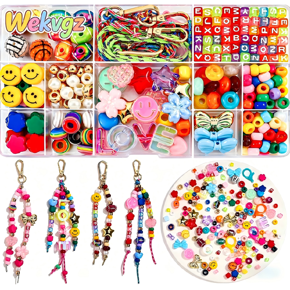 Keychain Making Kit 304 Pcs, DIY Bag Charm Kit with Acrylic Alphabet Beads and Braided Cords, Jewelry Craft Supplies for Women