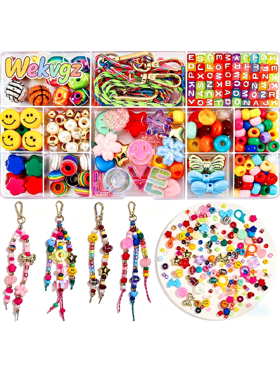 Keychain Making Kit 304 Pcs, DIY Bag Charm Kit with Acrylic Alphabet Beads and Braided Cords, Jewelry Craft Supplies for Women