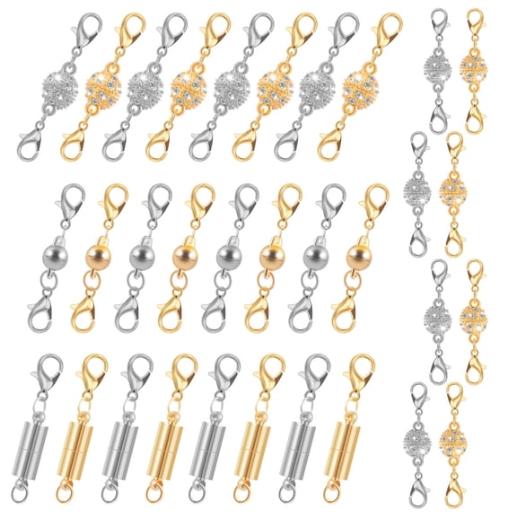 Ikoopy 32 Pcs Magnetic Jewelry Clasp 3 Designs Magnetic Necklace Clasps and Closures Easy to Use for Necklaces and Bracelets Gold and Silver