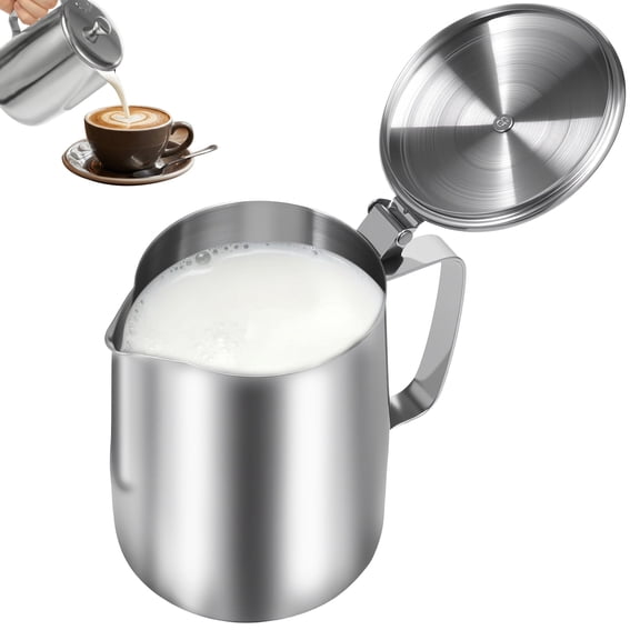 Ikoopy 33.8oz Frothing Pitcher Stainless Steel Milk Frothing Jug with Lid Dishwasher Safe Milk Pitcher Cup for Latte Coffee Art