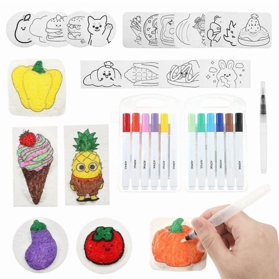 Wekvgz 37Pcs Magic Foam Texture Painting Kit Creative 3D Drawing Magic Puffy Paint Kit Safe DIY Drawing Texture Art Supplies Set with Water Brush for Kids Adults