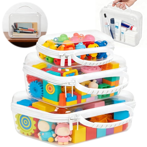 Ikoopy 3Pcs Clear Hard Shell Zipper Case Portable Makeup Storage Box Waterproof Storage Bins Cosmetic Bag for Toiletry Travel