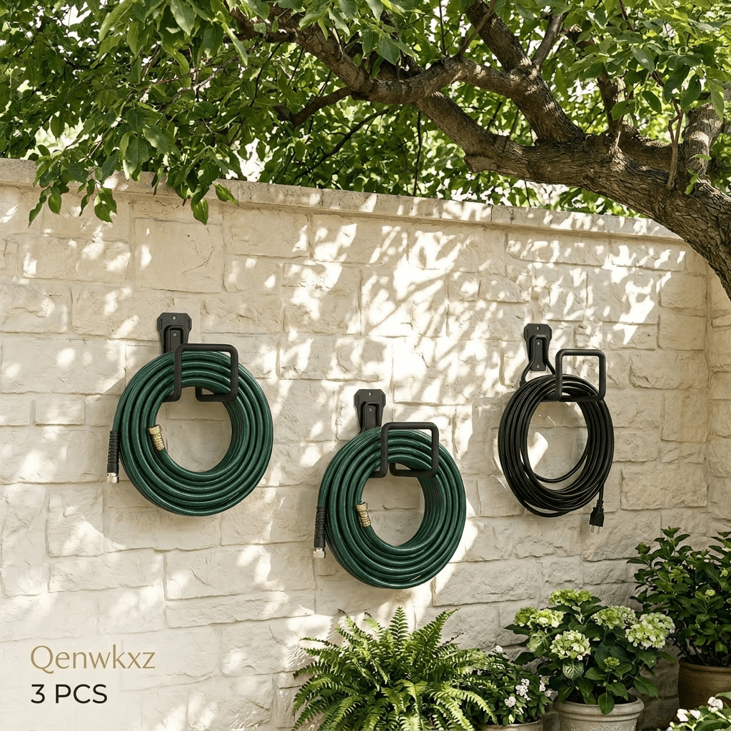 Qenwkxz 3pcs Garden Hose Holder Wall Mount, Heavy Duty Hose Hanger Wall Mounted Hose Holder for Outside Yard, Sturdy Hose Reel Hose Hooks for Water Hose, Extension Cords