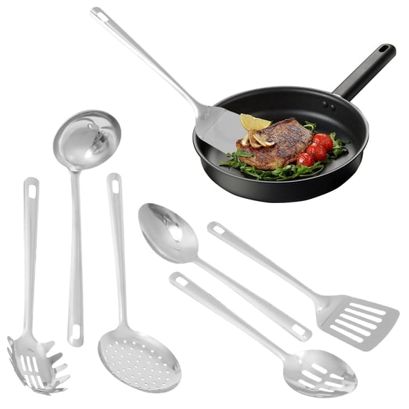 Ihvewuo 7 Pcs Cooking Utensils Set Stainless Steel Kitchen Utensils Set with Solid and Slotted Spatula Serving Spoon for Home Cooking