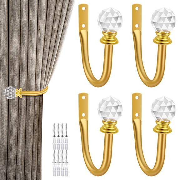 Ikoopy 4 Pcs Curtain Holdback Decorative Metal Curtain Tie Back with Acrylic Crystal Ball for Home Living Room Bedroom Bathroom