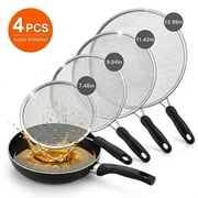 Splatter Screen for Frying Pan, 4-Piece Stainless Steel Grease Splatter Guard Set with Fine Mesh, 13", 11.4", 9.8" , 7.4" for Skillets, Pots and Woks