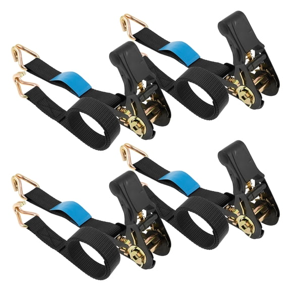 Ikoopy 4 Set of 1" Ratchet Strap Tie Down Kit Heavy Duty Tie Down Set Polyester Double Hook Cargo Tightener Ratchet Mechanism for Logistics Transportation
