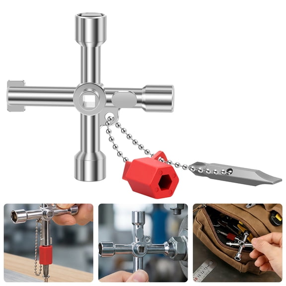 Ikoopy 4 Way Cross Key Multifunction Opening Cross Key with Bit Heavy Duty and Portable for Water Meter Gas Meter Valves Faucets