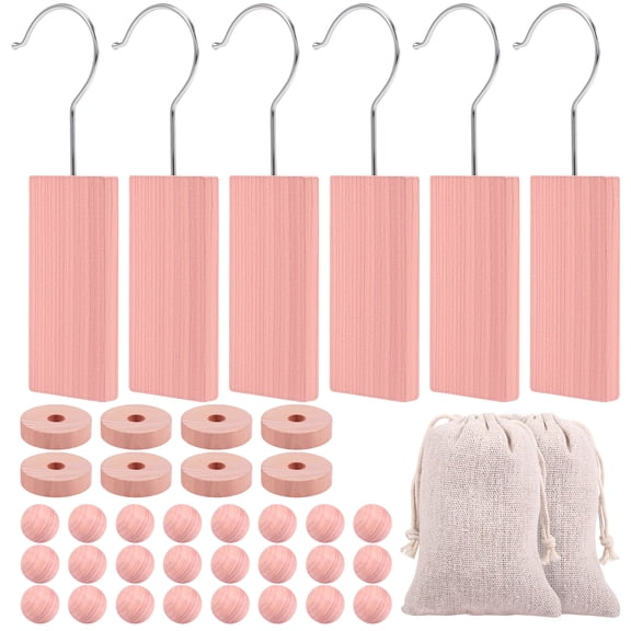 Ikoopy 40Pcs Cedar Block for Clothes Storage Cedar Chip Wood Ball and Ring Fresh Scented Sachet Natural Aromatic Accessories for Closet and Drawer