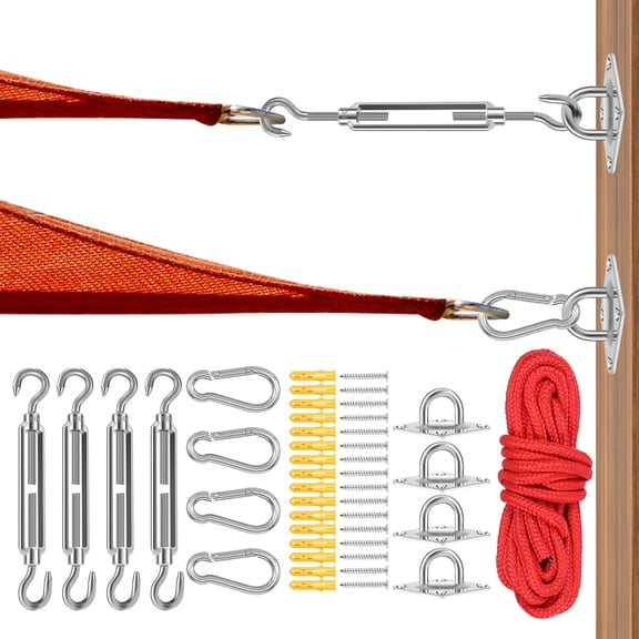 Ikoopy 45 Pcs Shade Sail Hardware Kit 304 Stainless Steel Shade Sail Fixing Accessories Complete Awning Attachment Set for Outdoor Garden Yard
