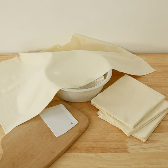 Ikoopy 4Pcs Dough Proofing Cloth with Scraper Cotton Bread Proofing Cover Breathable Bread Towels Baking Cloth Sourdough Baking Tea Towel for Baker Baking