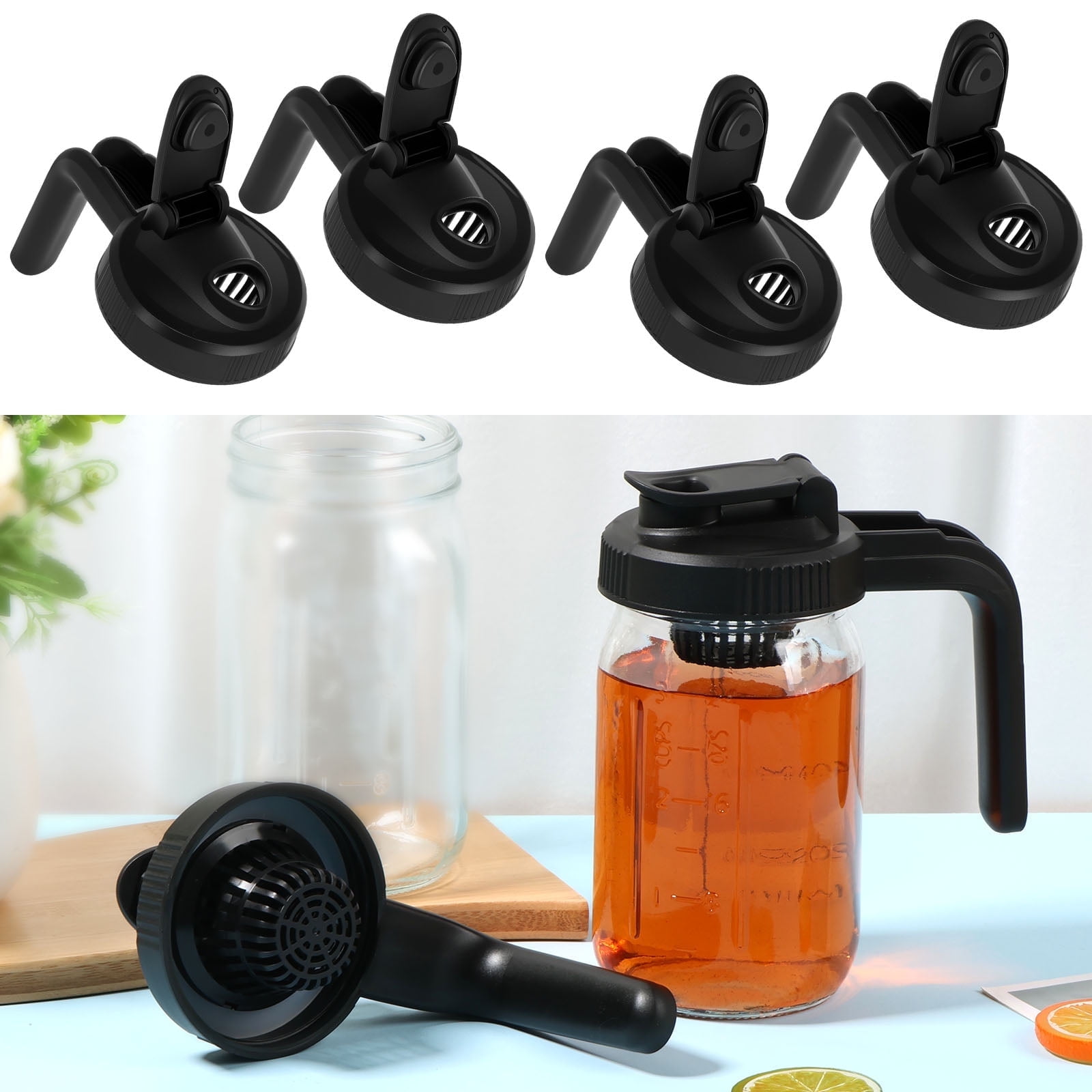 Ihvewuo 4Pcs Glass Pitcher Lid Plastic Sealed Glass Jug Handle Lid Water Jar Airtight Cover with Removable Filter for Beverage