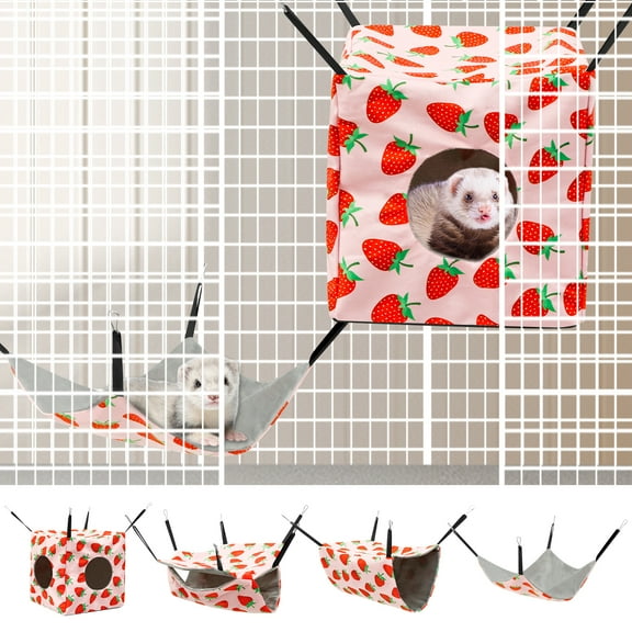 Ikoopy 4Pcs Hamster Hammock Set Washable Guinea Pig Hideout Bed Soft Ferret Hanging Nest for Chinchilla Sugar Glider Squirrel
