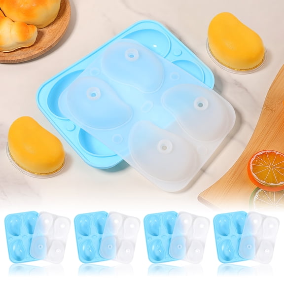 Ikoopy 4Pcs Mango Silicone Mould for Baking Fondant Mould 4 Cavity Silicone Mango Mold 3D Dessert Cake DIY Mold for Chocolate Pudding Pastry