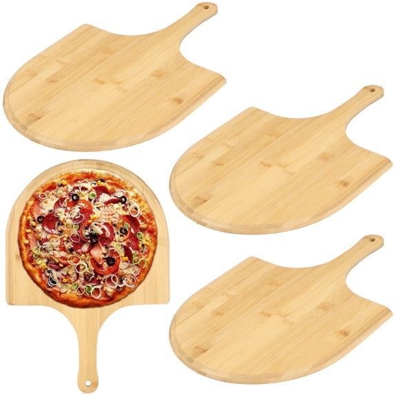 Ikoopy 4Pcs Pizza Peel with Long Handle Bamboo Pizza Spatula Multifunctional Turning Peel Hanging Shovel for Home Kitchen Accessories Wooden 15.75*11.02*0.31inch