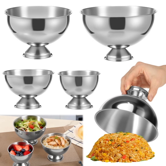 Ikoopy 4Pcs Stainless Steel Rice Press Mold Round Shape Egg Fried Rice Shaper Mold 4 Size Silver Serving Bowl for Sushi Home Restaurant Dish up Decoration