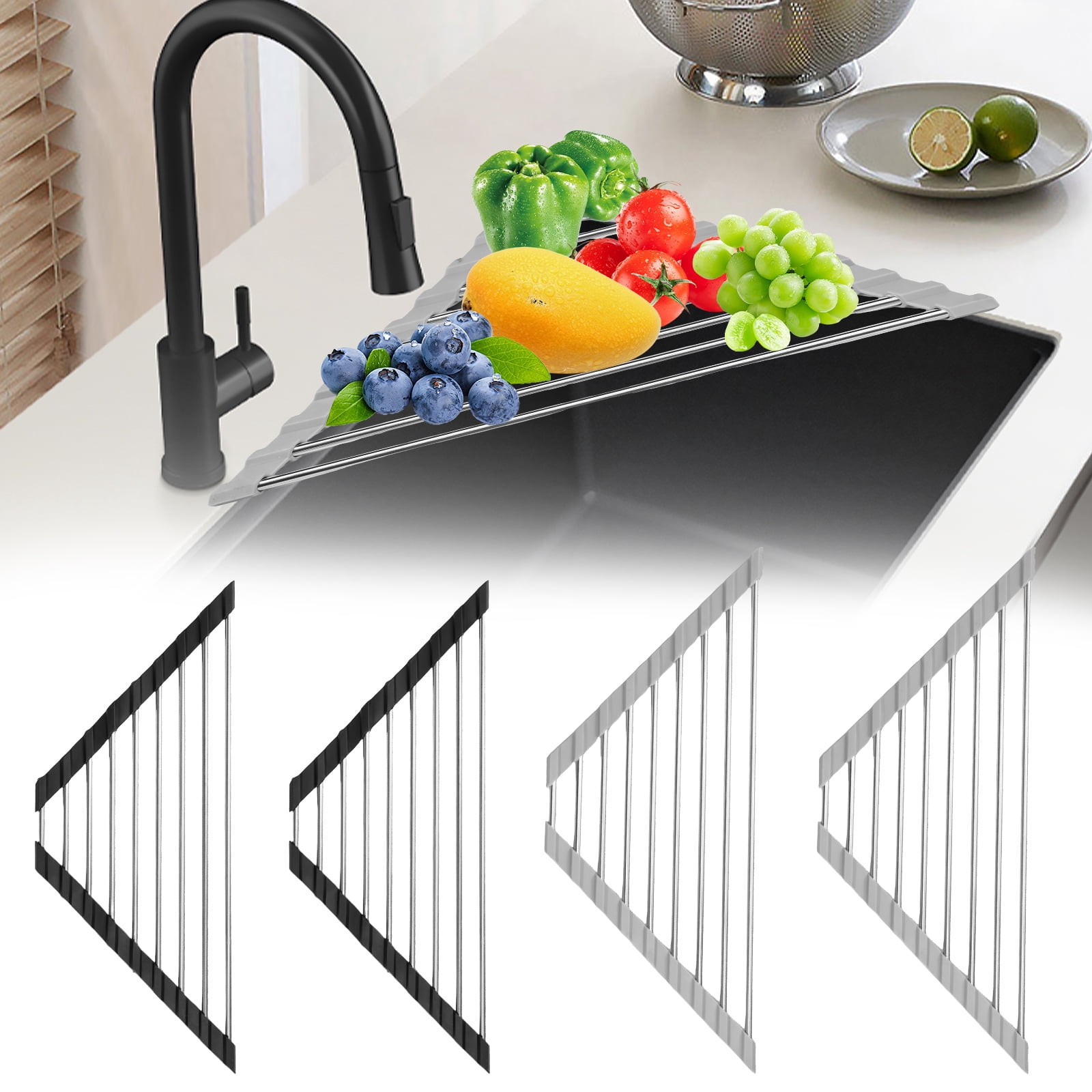 Ikoopy 4Pcs Triangle Dish Drying Rack for Sink Corner Stainless Steel ...