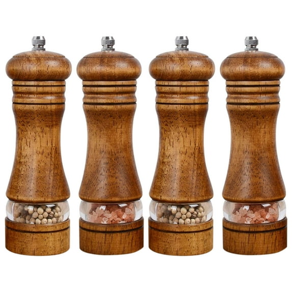Ikoopy 4Pcs Wood Salt Grinder With Ceramic Core Adjustable Coarseness Pepper Grinder Anti Rust Wear Resistant Manual Pepper Mill for Kitchen Barbecue Camping