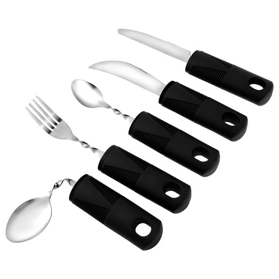 Ikoopy 5 Pcs Bendable Adaptive Utensils with Nonslip Handle Easy Grip Adaptive Eating Utensils Includes Knifes Fork Spoons for Daily Living Elderly
