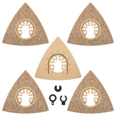 Ikoopy 5Pcs Carbide Oscillating Sanding Pad Universal Triangular Carbide Grit Rasp Blades with 3 Adapters for Removal Concrete Masonry Grout