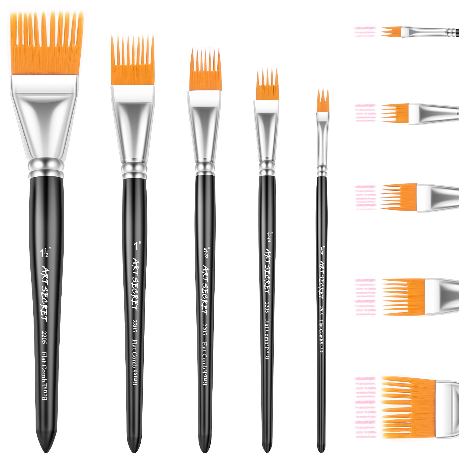 Ikoopy 5Pcs Grainer Painting Brush Set Multi Size Professional Unique Texture Flat Comb Brush for Watercolor Acrylic Gouache Oil Paint Artist