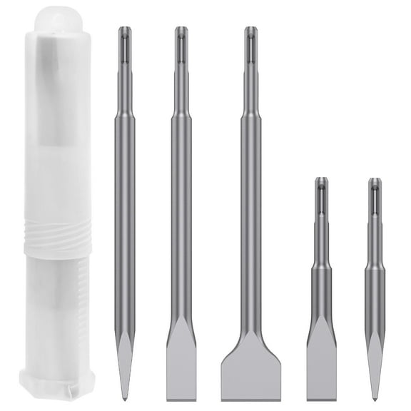 Ikoopy 5Pcs Tempered Steel Round Handle Chisel Bit Set Efficient Cement Removal Chisel Bit for Demolition Chipping Grooving Thinset Mortar Vinyl