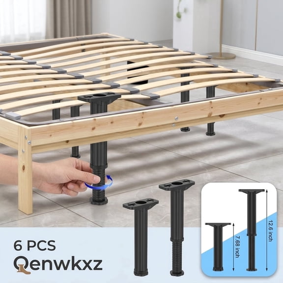 Bed Support Leg 6-Pack, Adjustable Bed Frame Center Support Leg with Wider Base for Sofa, Couch & Furniture, Height 7.68-12.6 inch, Black
