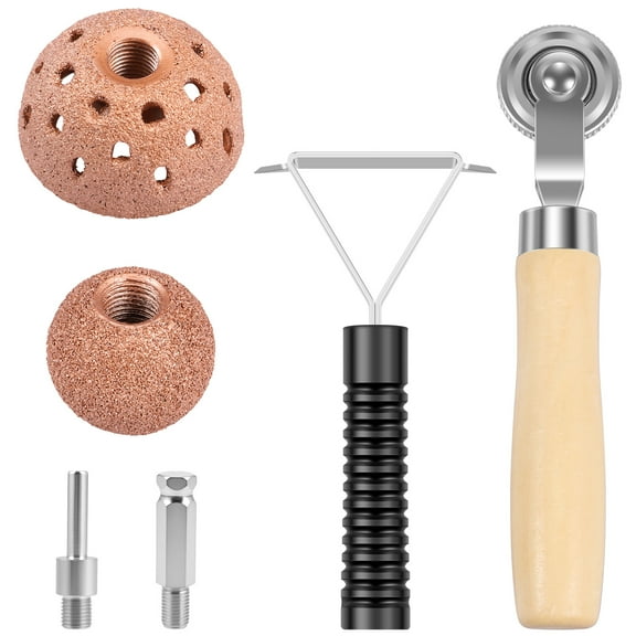 Ikoopy 6 Pcs Tire Patch Repair Tool Kit Including Tire Patch Roller Scraping Cutter 2 Grinding Heads and 2 Connecting Rods for Car Truck Tractor