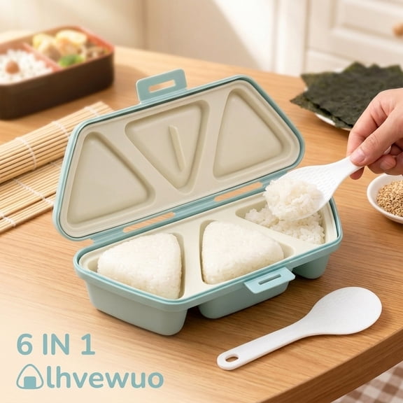 Ikoopy 6 in 1 Onigiri Mold Triangle Onigiri Mold Once Quickly Make 6pcs Sushi Multifunctional Rice Ball Maker for Making and Storing Sushi