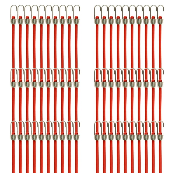 Ikoopy 60Pcs Bungee Cord with Hook 10 Inch Weather Resistant Bungee Strap Heavy Duty Camping Luggage Cord Elastic Bungee Rope Multipurpose for Outdoor Camping Cars Red